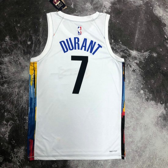 Maillot de Basket #7 Durant Brooklyn Nets 2022-23 city Blanc Imprimé